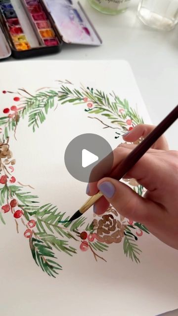 Diy Watercolor Cards, Watercolor Christmas Cards Diy, Watercolor Holiday Cards, Painted Christmas Cards, Christmas Art Projects, Painting Stuff, Stamped Christmas Cards, Watercolor Christmas Tree, Simple Christmas Cards