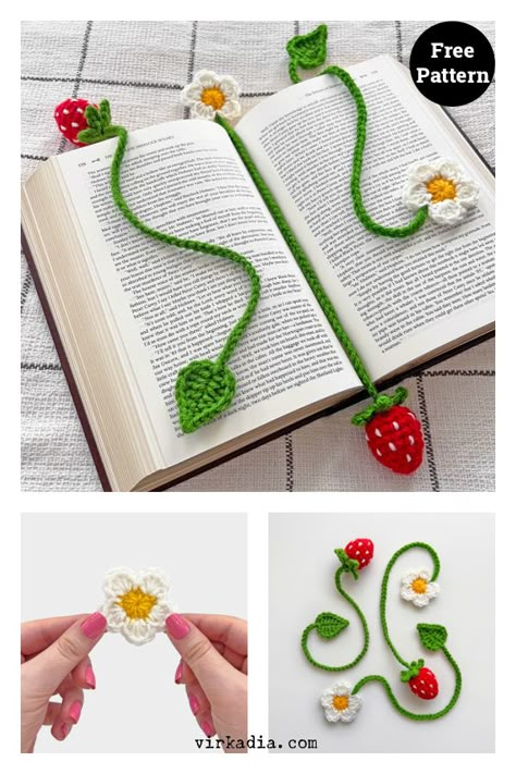 Ensemble de marque-pages en forme de fleur de fraise, modèle de crochet gratuit Flower Bookmark Crochet, Crochet Bookmarks Free Patterns, Marque-pages Au Crochet, Bookmark Crochet, Bookmark Pattern, Crochet Bookmark Pattern, Crochet Bookmark, Strawberry Flower, Crochet Mermaid