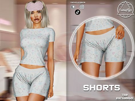 The Sims Resource - SET 398 - Bear Pajama Shorts Summer Pajamas Women, Lotes The Sims 4, The Sims 4 Skin, Female Boxers, Sims 4 Studio, Sims 4 Expansions, Sims Four, Summer Pajamas, Sims 4 Mods Clothes