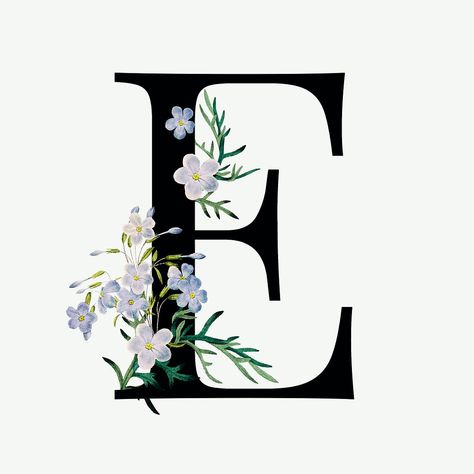 Floral letter e vector lettering | premium image by rawpixel.com / sasi E Letter Design, Typeface Poster, Flowers Black Background, Floral Font, Wedding Logo Monogram, Floral Alphabet, Flower Alphabet, Love Animation Wallpaper, Drawing Letters