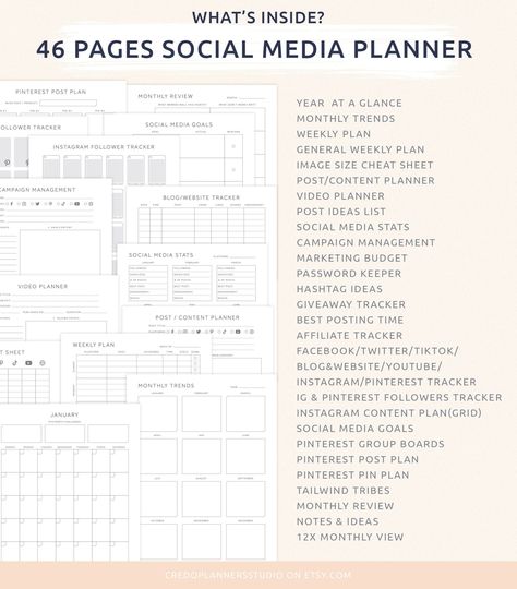 Ultimate Social Media Planner, Printable Social Media Planner for Instagram, Youtube, Content Planner, Post Planner, A4, A5, US LETTER SIZE | Printable Planner by  Deborah Apperson Monthly Social Media Planner, Youtube Content Planner, Mom Planner Printables Free, Video Planner, Homework Planner Printable, Business Planner Printables, Study Planner Printable Free, Social Media Planner Template, Social Media Planner Printable