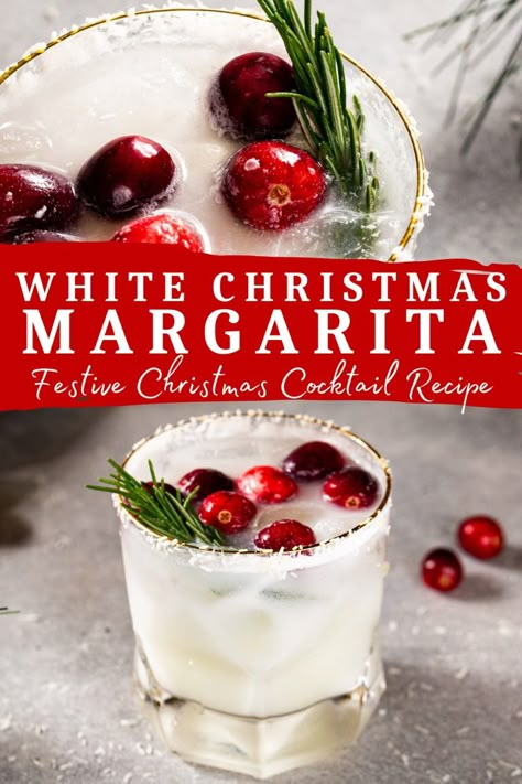 The White Christmas Margarita is one of the most fun and festive Christmas cocktails! With tequila, lime and coconut, this drink looks like a mini snowstorm in a glass. It's super refreshing but still festive for the holiday season! Perfect for any Christmas party! White Christmas Margarita Big Batch, Coconut Margarita Christmas, Coconut Christmas Margarita, Holiday Christmas Drinks, Big Batch Christmas Margaritas, Christmas Bar Set Up Cocktail Parties, White Christmas Margaritas, Malibu Christmas Drinks, Coconut Christmas Cocktail