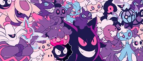 Shea 🍰 on Twitter: "Ghost Parade… " Pokemon Twitter, Pokemon Banner, Ghost Type Pokemon, Anime Ghost, Gengar Pokemon, Pokemon Halloween, Ghost Pokemon, Pokemon Backgrounds, Ghost Type