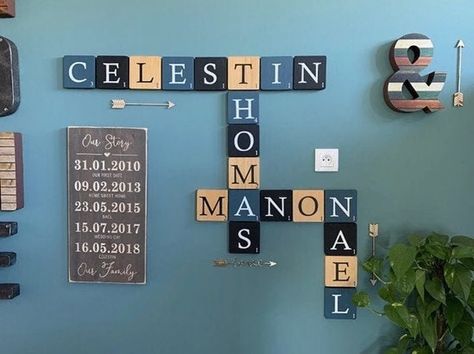 Giant Scrabble Letters Wooden Wall Decoration Gift Idea | Etsy India Giant Letters, Letter Wall Decor, Designer Decor, Scrabble Letters, Double Sided Adhesive Tape, Home Decor Handmade, Vintage Birthday, Letter Wall, Unique Wall Decor