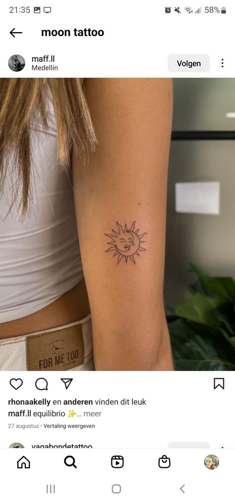 Sun Inner Arm Tattoo, Sun Tattoo With Quote, Sun Lover Tattoo, Sun With Waves Tattoo, Minimalist Sun And Moon Tattoo Ideas, Endless Summer Tattoo, Beautiful Nature Tattoos, Lotus Flower And Moon Tattoo, Back Shoulder Tattoo Women