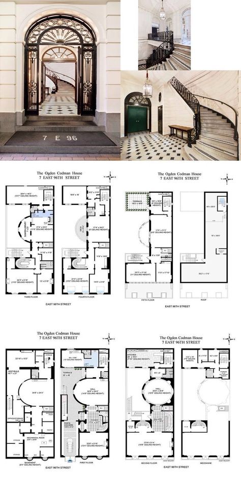 Townhouse Development, Mansion Plans, New York Townhouse, House Plans With Pictures, Hacienda Style Homes, 3d Floor Plans, Architecture Mapping, Apartment Floor, Town Houses