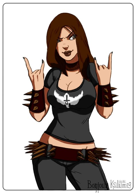 Ophelia Brutal Legend By Kalumis by Kenkira on DeviantArt Brutal Legend Concept Art, Brütal Legend, Brutal Legend, Chicas Punk Rock, Female Drawings, Metalhead Girl, Head Cartoon, Metal Drawing, Cartoon Female