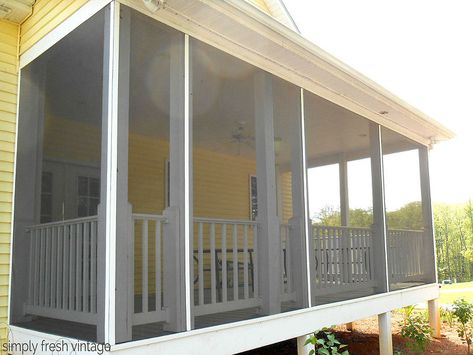 Porch Privacy, Screen Installation, Screened In Porch Diy, Wood Screen Door, Front Porch Steps, Porch Kits, Porch Curtains, Building A Porch, Porch Makeover