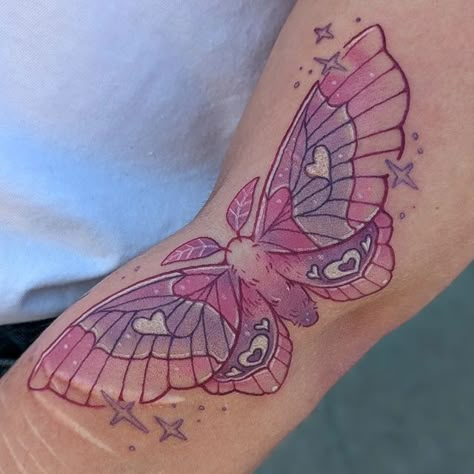 Pastel Tattoo, Pink Moth, Pink Tattoo, Funky Tattoos, Muster Tattoos, Kawaii Tattoo, Moth Tattoo, Tatuaje A Color, Cute Little Tattoos