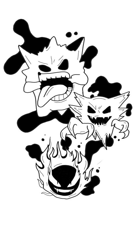 Gangar Drawings, Pokemon Minimalist Tattoo, Gengar Tattoo, Growth Tattoo, Traditional Japanese Tattoo Flash, Scary Coloring Pages, Pokemon Black And White, Arm Tattoos For Guys Forearm, Optical Illusion Tattoos