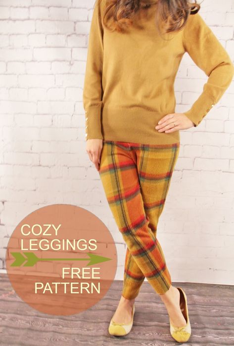 Grosgrain: Fall Tartan: Cozy Fleece Leggings Free Pattern Diy Pants, Sewing Pants, Sewing Fleece, Fleece Leggings, Into The Woods, Burda Style, Diy Dress, Pants Pattern, Sewing Patterns Free