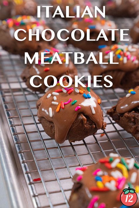 Italian Chocolate Meatball Cookies | 12 Tomatoes Chocolate Meatball Cookies, Italian Meatball Cookies, Meatball Cookies, Soft Chocolate Cookies, Italian Christmas Cookie Recipes, Cookie Swap Recipes, Nuts And Chocolate, Soft Chocolate Cookie, Christmas Baking Cookies