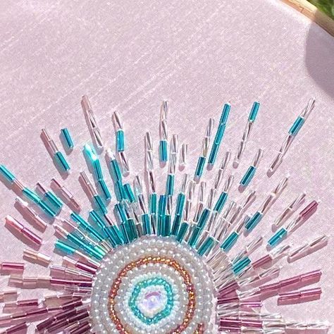 Emily May on Instagram: "For this sample, I was inspired by the details found in a coral reef ‘Bimini Pink Zoanthid.’ I wanted to create a natural effect by exaggerating the use of the bugle beads! I am very happy with this sample and can’t wait to experiment further with this technique 💜" 3d Bead Embroidery, Bugle Beads Embroidery, Emily May, Embroidery Beading, Journal Diy, Bead Embroidery Tutorial, Bullet Journal Diy, Embroidery Tutorial, Beading Ideas