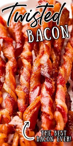 Twisted Bacon is taking over as the BEST method for cooking bacon - it's the perfect mix of soft and crispy! This viral TikTok trend is so easy to make and everyone will love how delicious and juicy it is! via @sugarandsoulco Brunch Bacon Recipes, Bacon Dishes Breakfast, Maple Bacon Twists, Candied Bacon Twists In Oven, Best Bacon In Oven, Perfect Bacon In Oven, Oven Baked Bacon How To Make, Twist Bacon In Oven, Oven Bacon Perfect