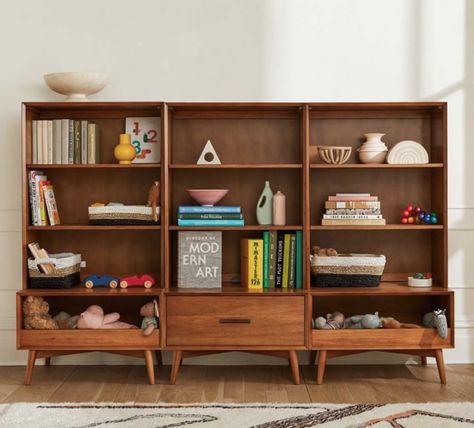 West Elm Kids Mid-Century Wall System for Toy Playroom Storage Mid Century Nursery, Mid Century Storage, Oversized Furniture, Inspire Me Home Decor, Mid Century Wall, Wall Systems, Kids Storage, West Elm, Hutch