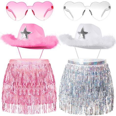 PRICES MAY VARY. What's Included in the Package: you will receive 2 pieces pentagram pattern cowgirl hats, one in white and the other in pink, 2 pieces heart shaped sunglasses, one in transparent and the other in gradient pink, and 2 pieces sequin skirts, one in white and the other in pink; The rich package content enough to meet your various need Nice Skirt Length: our delicate sequin skirts feature with the right skirt length, which measure approx. 38.58 inches/ 98 cm; The suitable size can fi Pink Space Cowgirl, Preppy Ghost, Halloween Costumes Cowgirl, Space Cowgirl Costume, Costume Cowgirl, Cowgirl Halloween Costumes, Chapel Roan, Cowgirl Halloween Costume, Cowgirl Outfits For Women