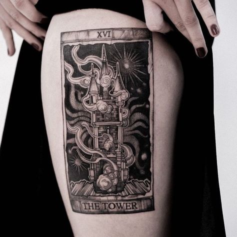 The Hierophant Tarot Tattoo, Tower Tarot Card Tattoo, The Tower Tarot Card Tattoo, The Tower Tattoo, The Tower Tarot Tattoo, Tower Tarot Tattoo, Tarot Card Tattoos, History Of Tarot Cards, Card Tattoos