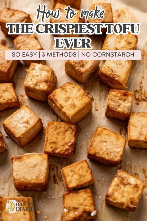 crispy tofu on baking sheet Vegan Holiday Dinner, Holiday Dinner Ideas, Tofu Baked, Pumpkin Sweet Potato Soup, Easy Vegan Dinner Recipes, What Is Tofu, Cook Tofu, Vegan Butternut Squash Soup, Cooking Tofu