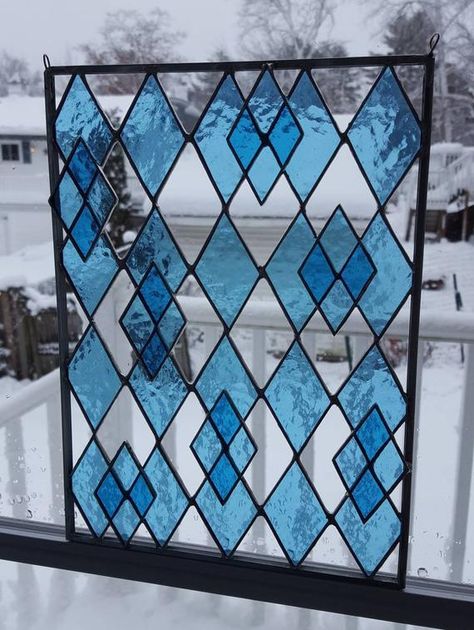 Blue Stained Glass Window, Stained Glass Modern, Stained Glass Blue, Stained Glass Window Film, Window Projects, Random Crafts, Work Office Decor, Glass Window Art, Glass Painting Designs