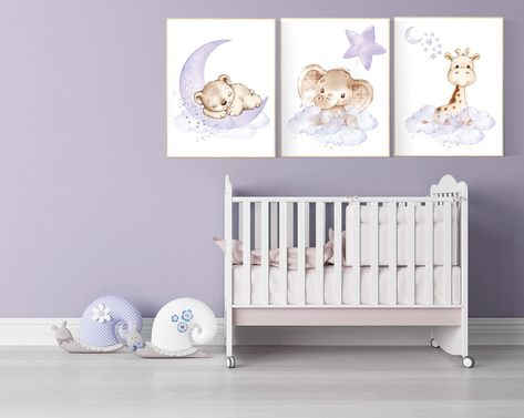 Purple Baby Rooms, Lilac Nursery, Purple Nursery Girl, Purple Nursery Decor, Lavender Nursery, Nursery Elephant, Purple Nursery