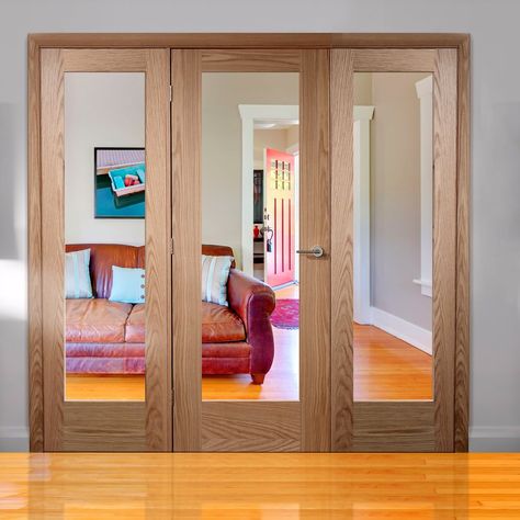 Easi-Frame Oak Door Set, GOSHAP10-COEOP29, 2005mm Height, 2442mm Wide. #glazeddoor #internaloakdoor #doorswithglass Oak Glazed Internal Doors, Arched French Doors, Internal Double Doors, Internal French Doors, Internal Glass Doors, Interior Design Institute, French Doors Exterior, Room Divider Doors, Glass French Doors