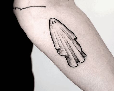 Halloween Tattoos - Ghosts, Bats, Pumpkins & Haunted Houses [2020 Guide] - Tattoo Stylist Ghost Tattoos, Halloween Tattoo Ideas, Halloween Flash, Ghost Tattoo, Wicked Tattoos, Spooky Tattoos, Halloween Tattoo, Cool Small Tattoos, Tattoo Portfolio