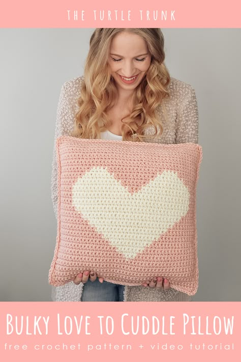 Free Crochet Heart Pillow Pattern - Bulky Love to Cuddle Pillow Crochet Bunny Pillow, Bunny Pillow Pattern, Crochet Heart Pillow Pattern, Heart Pillow Pattern, Crochet Heart Pillow, Crochet Plant Hangers, Crochet Heart Patterns, Crochet Valentines Day, Free Heart Crochet Pattern