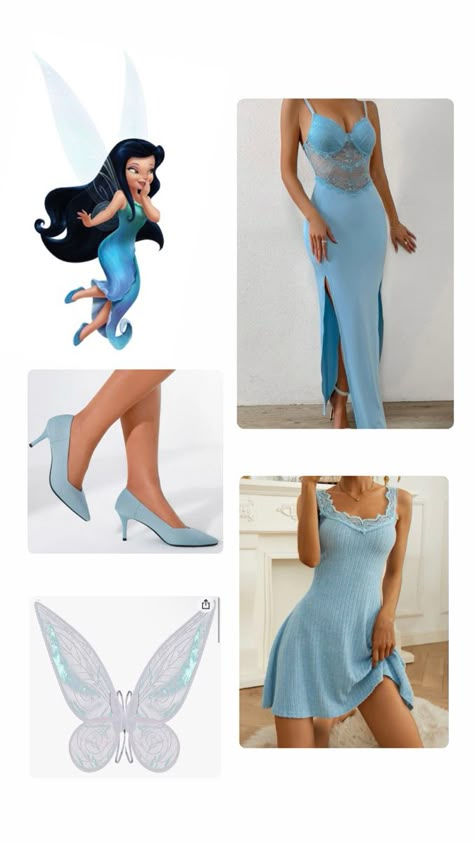 Fairy Blue Dress, Blue Halloween Costumes Women, Silvermist Costume, Blue Dress Halloween Costumes, Blue Dress Costume Ideas, Blue Fairy Costume, Blue Dress Costume, Pixie Outfit, Cute Group Halloween Costumes