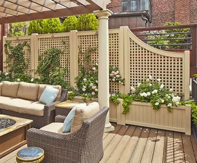 Lattice Fencing is a great way to dress up your front or backyard. It comes in wood, plastic and even metal. Enjoy the gallery! 16x16 Pergola, Lattice Privacy Fence, Ombra Pergola, Walpole Outdoors, Vinyl Pergola, Small Pergola, Privacy Fence Designs, Patio Privacy, Pergola Swing