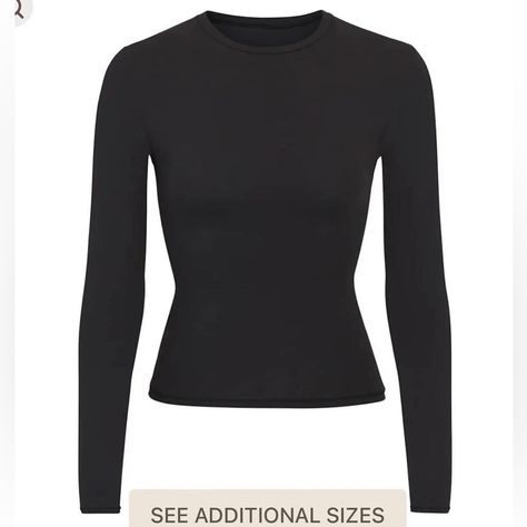 Skims Fits Everybody Long Sleeve T-Shirt Size: Women’s Small Brand New With Tags! Bodycon Shirt, Black Long Sleeve Shirt, Stretchy Tops, Black Long Sleeve Top, Basic Shirts, Doja Cat, Distressed Black Jeans, Black Long Sleeve, Long Sleeve Shirt