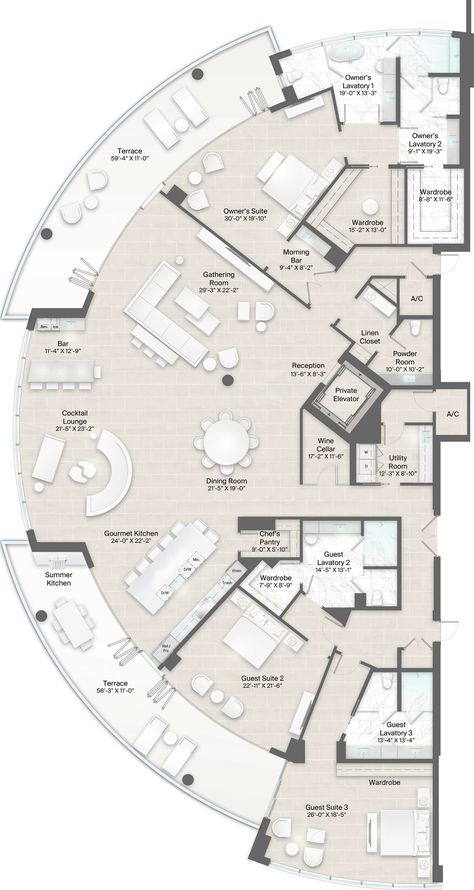 Circular Floor Plan, Luxury Condo Floor Plans, Penthouse Layout, Luxury House Floor Plans, 2d Floor Plan, Tropical Greenhouses, Coast House, Prefab Houses, Luxury Floor Plans