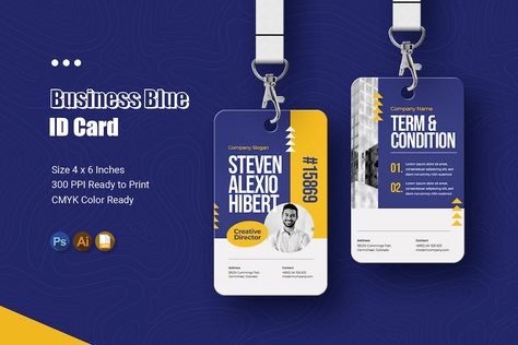 Identification Card Design, Id Card Design, Blue Company, Strong Typography, Digital Painting Techniques, Id Card Template, Short Waves, Company Slogans, Badge Design