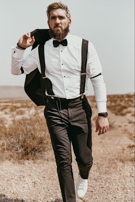 Wedding Suit Suspenders, Groom Suit Suspenders, Tattooed Groom Attire, Mens Vegas Wedding Attire, Mens Wedding Attire Las Vegas, Las Vegas Groom Attire, Bearded Groom Wedding, Vegas Wedding Tuxedo, Tattooed Groom