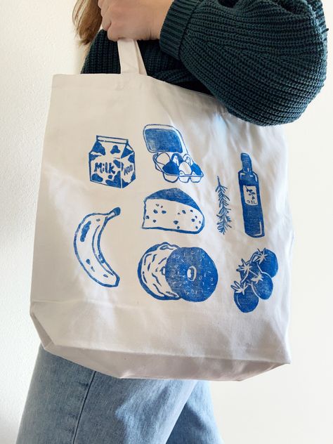 Nicole Hague - Tote Bag | From Here Spokane Lino Print Tote Bag, Tote Bag Cricut Ideas, Easy Tote Bag Painting, Tote Bag Aesthetic Design, Aesthetic Tote Bag Design, Shopping Bags Aesthetic, Tote Bag Inspo, Totebag Aesthetic, Tote Bag Design Ideas