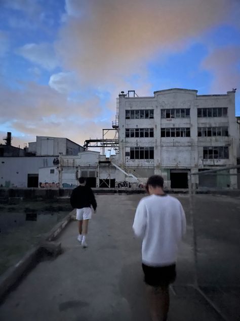 Walking with friends through abandoned place Abandoned Hangout, Abandoned Places With Friends, Exploring Abandoned Places Aesthetic, Abandoned Store Aesthetic, Abandoned Places Friends, Hanging Out With Friends, Abandoned Mall Aesthetic, Abandoned Hangout Spots, Abandoned Places Aesthetic Friends