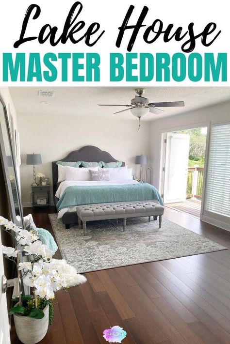 Lake House Master Bedroom Reveal | Teal and Gray Bedroom Ideas Lake Cabin Bedroom, Gray Bedroom Decor, Lake House Bedroom Ideas, Teal And Gray Bedroom, Lake House Bedroom Decor, Lake House Master, Master Suite Decor, Gray Bedroom Ideas, Lakehouse Bedroom