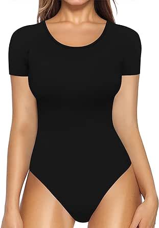 MANGOPOP Women's Round Collar Clothing Short Sleeve Long Sleeve Tops T Shirt Bodysui T Shirt Bodysuit, Collar Bodysuit, One Piece Jumper, Bodysuit Shirt, Bodysuit Tops, Shirt Bodysuit, Bodysuit Designs, Body Suit With Shorts, Square Neck Bodysuit