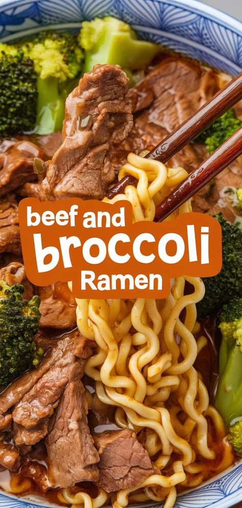 Beef and Broccoli Ramen - Quick and Flavorful!  This easy Beef and Broccoli Ramen recipe is packed with tender beef, crisp broccoli, and slurp-worthy noodles. A perfect weeknight dinner that’s better than takeout! Beef And Broccoli With Ramen Noodles, Steak And Broccoli Ramen, Leftover Beef And Broccoli, Easy Beef And Broccoli Ramen, Steak And Ramen Noodles, Ramen Noodle Recipes Beef, Chicken Broccoli Ramen, Beef And Ramen Noodles, Beef Broccoli Ramen