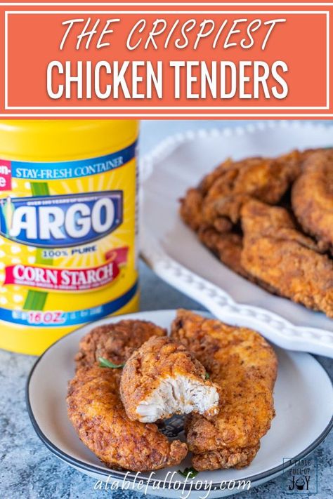 Crispy Chicken Tenders- the tastiest, crunchiest, juiciest, crispy chicken tenders you will ever make! #fried #best #atablefullofjoy #skillet #easy #crispy #chickenstrip #ad #crispiestchicken #crispychicken #friedchicken #cornstarch Extra Crispy Chicken Tenders, Cornstarch Chicken, Best Crispy Chicken, Easy Crispy Chicken, The Best Buttercream Frosting, Air Fried Chicken Tenders, Filling Salads, Chicken Batter, Easy Cake Recipe