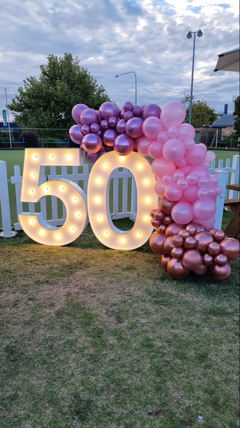 40th Birthday Ideas Balloons, 50 And Fabulous Decorations, 50 Backdrop Birthday, Girly 50th Birthday Ideas, Fabulous At 50 Birthday, Twins 50th Birthday Ideas, Banquet Party Ideas, 50th Pink Birthday Ideas, Fabulous 50th Birthday Ideas For Women