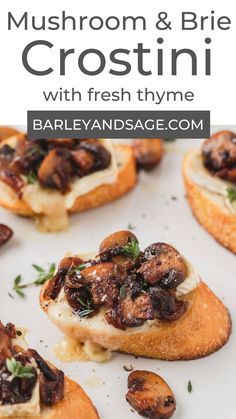 Mushroom Brie Recipes, Brie Mushroom Appetizer, Mushroom Brie Appetizers, Brie And Mushroom Appetizer, Crostini Appetizers Brie, Mushroom Crostini Appetizers, Fall Brie Appetizer, Crostini Sandwiches, Savory Brie Recipes