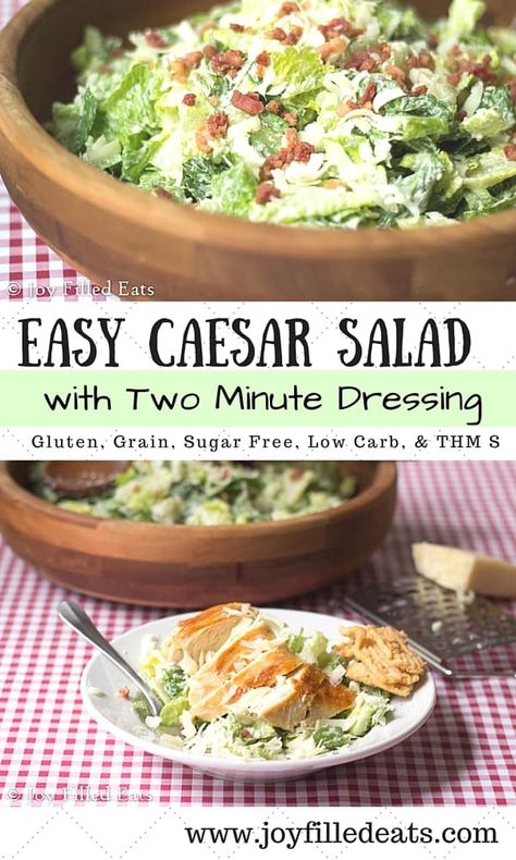 Caesar salad is one of my family's favorite easy sides or fast dinners. Our favorite dressing is ready in two min. It is low carb, gluten, sugar, & grain free & THM S. Homemade Caesar Dressing, Caesar Salad Dressing Recipe, Thm Meals, Homemade Caesar, Trim Healthy Mama Recipes, Joy Filled Eats, Low Carb Salad, Caesar Dressing, Thm Recipes