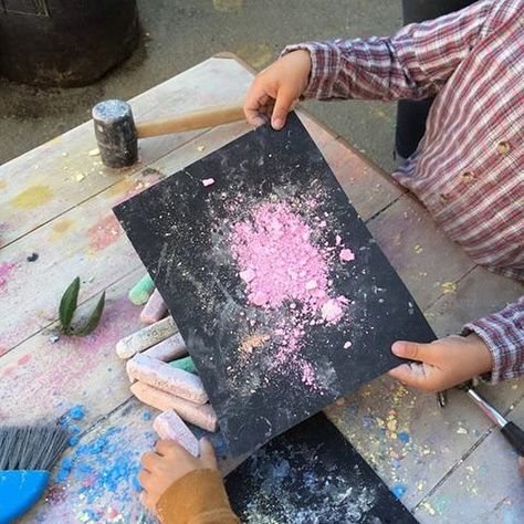 Crushing Chalk!   #familydaycare #earlydevelopment #homedaycare #outdoorclassroom #activitiesfortoddlers #loosepartsplay #montessoriinspired #eyfsideas #littlegenius #littlelearners #playingislearning Project Based Learning Kindergarten, At Home Preschool, Project Based Learning Math, Home Preschool, Early Childhood Education Activities, Jewish Crafts, Toddler Teacher, Family Day Care, Playful Learning