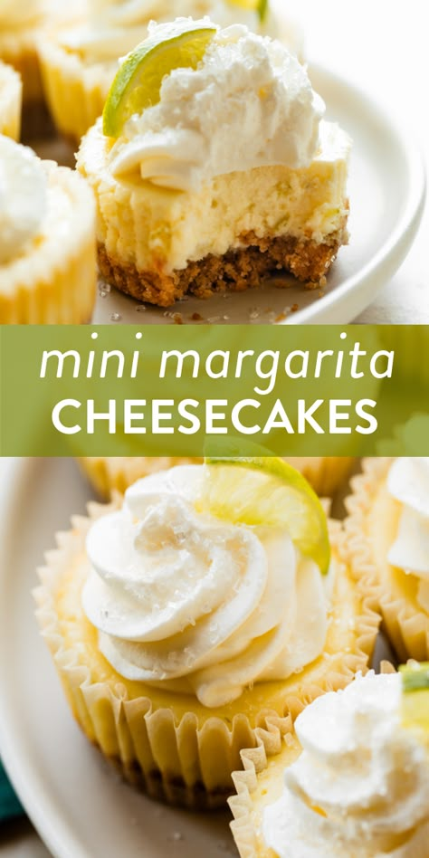 Margarita Cheesecake Bars, Margarita Inspired Desserts, Tequila Baked Goods, Mini Margarita Cheesecake, Margarita Cheesecake Bites, Tequila Dessert Recipes, Mini Mexican Desserts For Parties, Taco Party Desserts, Margarita Food Recipes