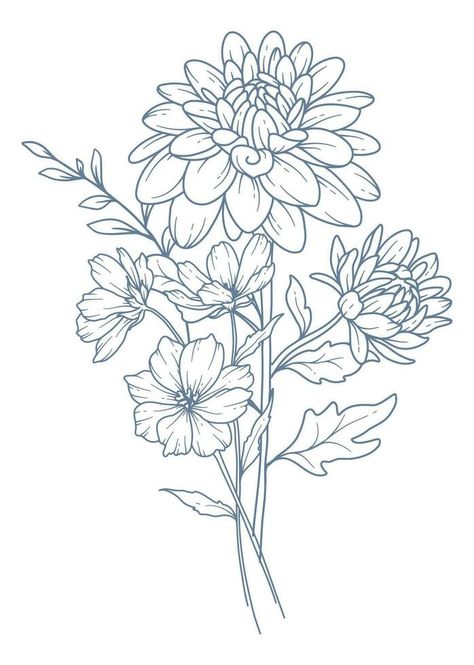 White Floral Bouquets, Wildflowers Illustration, Big Painting, Drawing Black And White, Floral Line Art, Drawn Flowers, Flower Business, Flowers Botanical, Drawing Black