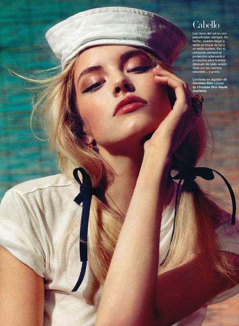 Ashley Smith by Nico for Harpers Bazaar Spain July/August 2011 Girl With Pigtails, Ashley Smith, Behind Blue Eyes, Sailor Hat, Sailor Fashion, Nautical Fashion, Harper's Bazaar, Harpers Bazaar, Up Girl