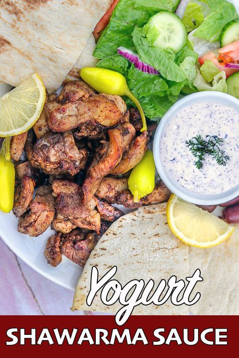 Enjoy this Yogurt Shawarma Sauce over Chicken Shawarma or use as a dip or salad dressing! Yogurt Sauce For Chicken, What Is Tahini Sauce, Shawarma Garlic Sauce, Shawarma Recipes, Zaatar Chicken, Painted Stair Risers, Shawarma Sauce, Yogurt Dipping Sauce, Homemade Yogurt Recipes