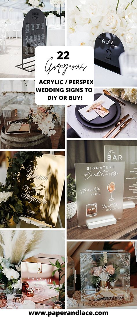 22 Gorgeous Acrylic Wedding Signs To Buy (or DIY!) Macrame Wedding Arch, Acrylic Wedding Signs, Table Numbers Wedding Diy, Wedding Drink Menu, Cricut Wedding, Wedding Signs Diy, Romantic Backdrop, Wedding Magnet, Macrame Wedding