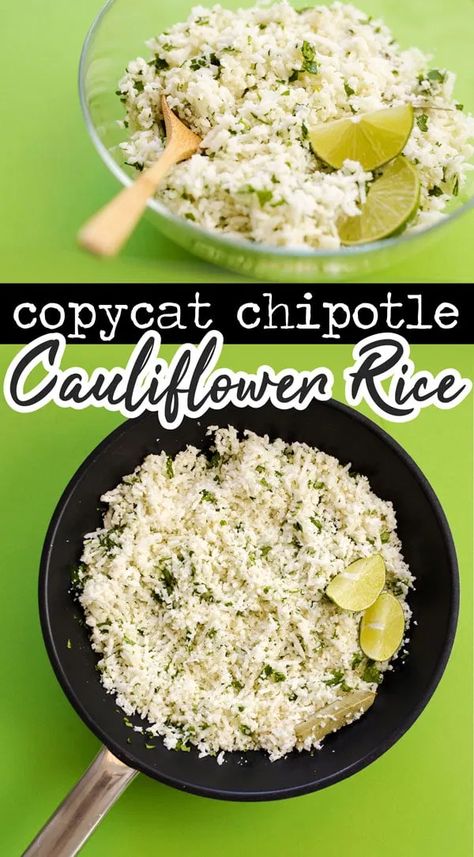 Chipotle Rice Recipe, Chipotle Rice, Cauliflower Keto, Chipotle Copycat, Cauliflower Rice Recipe, Cilantro Lime Cauliflower Rice, Healthy Taco, Keto Side, Cauliflower Rice Recipes