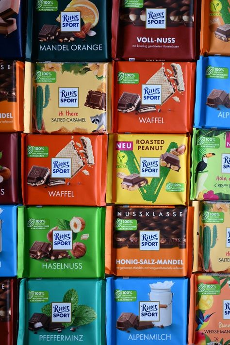 Variety of Ritter Sport iconic square chocolate bars Ritter Sport Chocolate, Germany Cologne, Moving To Germany, German Village, Ritter Sport, Factory Tours, German Chocolate, Chocolate Factory, The Village